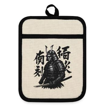 Art de la calligraphie de samouraï - Maniques avec dos en caoutchouc - lin/noir  - Devant