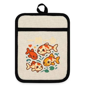 Ichigo Ichie Koi Encounter - Pot holders with rubber back - linen/black  - Front