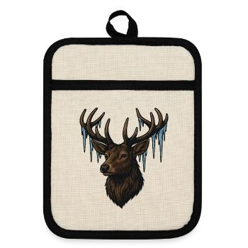 Icy Deer Head - Pot holders with rubber back - linen/black  - Front