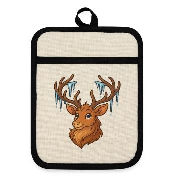 Winter deer with icicles - Pot holders with rubber back - linen/black  - Front
