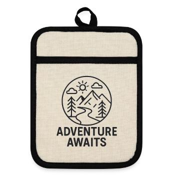 Adventure Calls Mountain Landscape - Pot holders with rubber back - linen/black  - Front