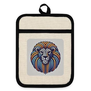 Lion de couleur géométrique en style ligne - Maniques avec dos en caoutchouc - lin/noir  - Devant