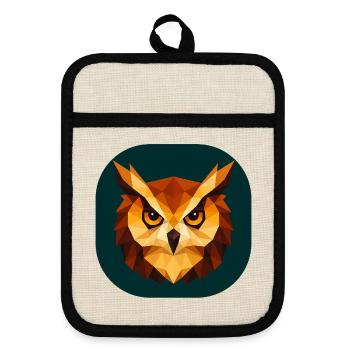 Geometric Owl Head Polygon Art - Pot holders with rubber back - linen/black  - Front