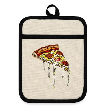 Pizza Mosaic: Artistic Stained Glass Design - Pot holders with rubber back - linen/black  - Front