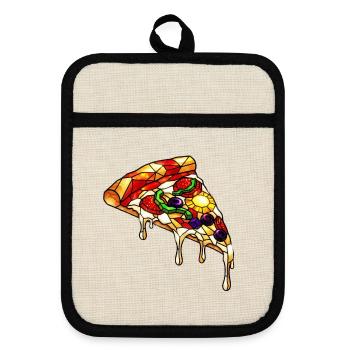 Colorful pizza colorful mix: Everything on it in comic style - Pot holders with rubber back - linen/black  - Front
