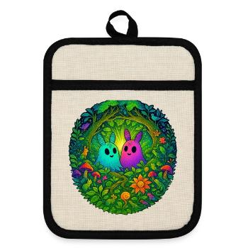 Glowing creatures in the enchanted forest - Pot holders with rubber back - linen/black  - Front
