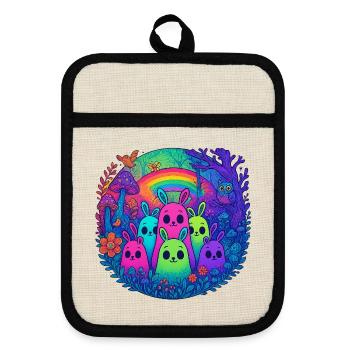 Neon Monster Friends - Pot holders with rubber back - linen/black  - Front