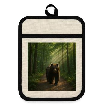 Rayons de soleil Ours dans la forêt - Maniques avec dos en caoutchouc - lin/noir  - Devant