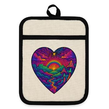 Rainbow Heart Landscape - Pot holders with rubber back - linen/black  - Front