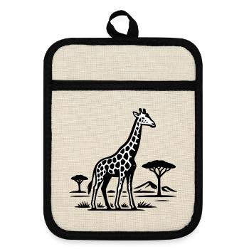 Silhouette de girafe dans le pays de la savane - Maniques avec dos en caoutchouc - lin/noir  - Devant