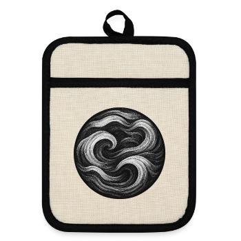 Black and White Tourbillon - Pot holders with rubber back - linen/black  - Front