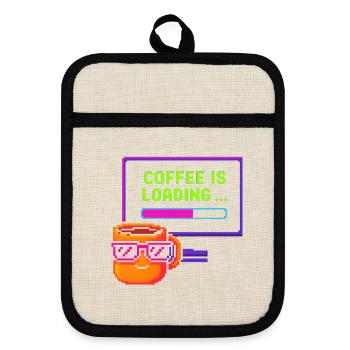Coffee is loading - Pot holders with rubber back - linen/black  - Front