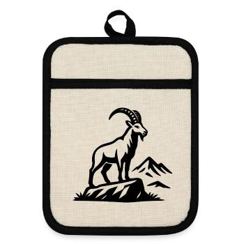 Alpine Capricorn silhouette on rocks - Pot holders with rubber back - linen/black  - Front