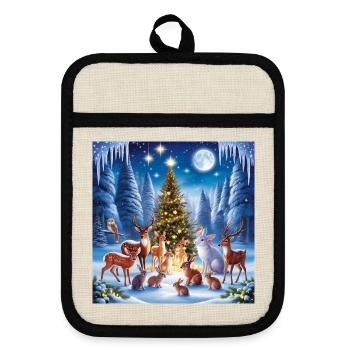 Winter Forest Christmas Animal Magic - Pot holders with rubber back - linen/black  - Front