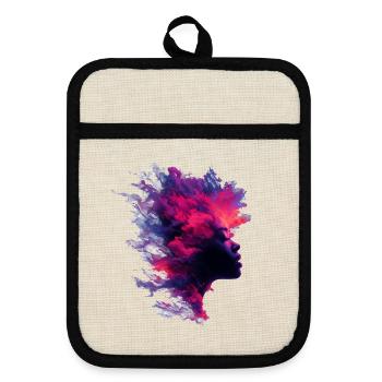 Fiery_Nebula_Woman_Profile_Silhouette - Pot holders with rubber back - linen/black  - Front