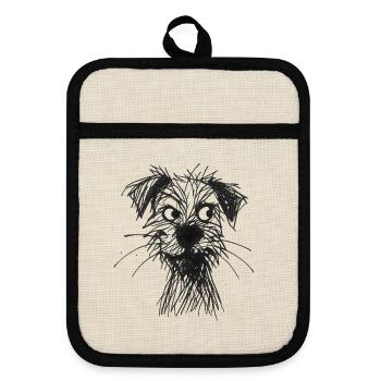 Croquis Chien Portrait Effronté - Maniques avec dos en caoutchouc - lin/noir  - Devant
