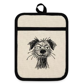 Croquis Chien Portrait Espiègle - Maniques avec dos en caoutchouc - lin/noir  - Devant