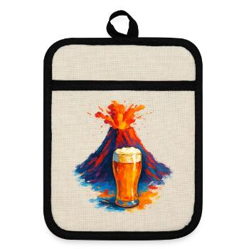Vulkan Beer Art Watercolors - Pot holders with rubber back - linen/black  - Front