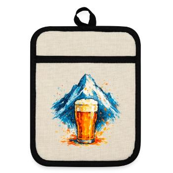 Bière au sommet de la montagne Aquarelle - Maniques avec dos en caoutchouc - lin/noir  - Devant