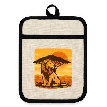 Lion before sunset in the savannah - Pot holders with rubber back - linen/black  - Front