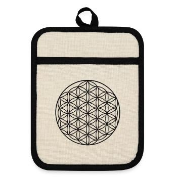 Flower of Life Circle Design - Pot holders with rubber back - linen/black  - Front