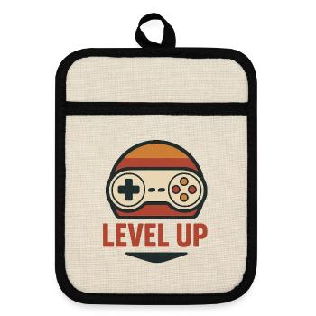 Level Up Retro Controller Grafik - Topflappen mit Gummirückseite - Leinen/Schwarz  - Vorne