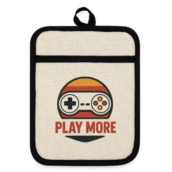 Retro Controller Motiv Play More - Topflappen mit Gummirückseite - Leinen/Schwarz  - Vorne