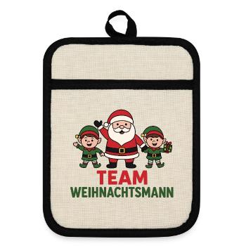 Team Santa Claus Trio Funny Cartoon Motif - Pot holders with rubber back - linen/black  - Front