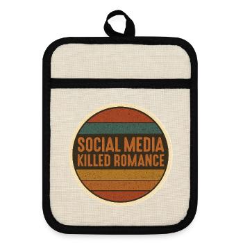 Social Media killed Romance Retro - Pot holders with rubber back - linen/black  - Front