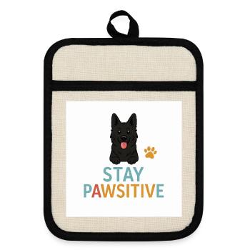Stay Pawitive Dog Motif - Pot holders with rubber back - linen/black  - Front