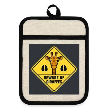 Giraffen-Warnschild - Topflappen mit Gummirückseite - Leinen/Schwarz  - Vorne