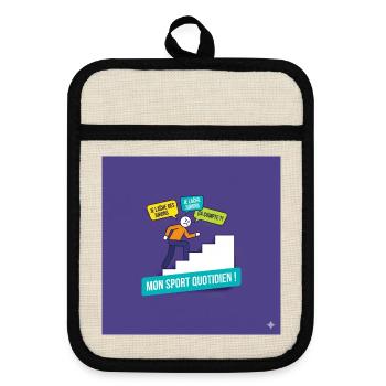My daily sport: motivating swear words - Pot holders with rubber back - linen/black  - Front