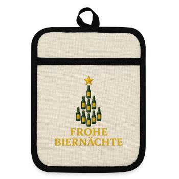 Merry Beer Nights Beer Christmas Tree - Pot holders with rubber back - linen/black  - Front