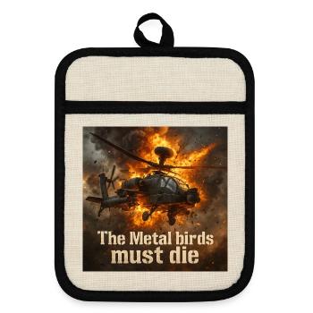 The metal birds must die - Pot holders with rubber back - linen/black  - Front