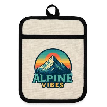 Alpine Vibes Motif Montagne Rétro Coucher de soleil - Maniques avec dos en caoutchouc - lin/noir  - Devant
