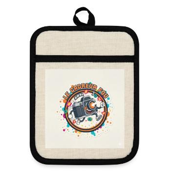 The Mad Cameraman Laughing Camera - Pot holders with rubber back - linen/black  - Front