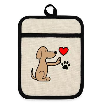 Dog with heart and paw print - Pot holders with rubber back - linen/black  - Front