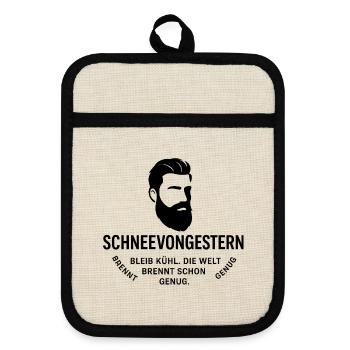 Beard Head Portrait with Text Graphics(SnowFromYesterday) - Pot holders with rubber back - linen/black  - Front