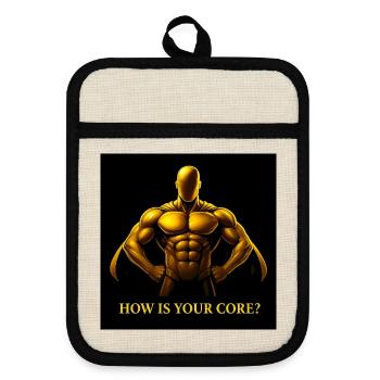 Golden Core Hero Fitness Illustration - Pot holders with rubber back - linen/black  - Front