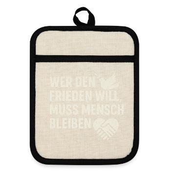 Peace & Humanity - Pot holders with rubber back - linen/black  - Front