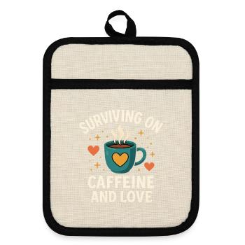 Surviving on Caffeine and Love - Pot holders with rubber back - linen/black  - Front