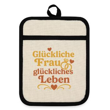 Happy woman, happy life - Pot holders with rubber back - linen/black  - Front
