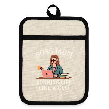Chef Mom – Running Life Like a CEO - Pot holders with rubber back - linen/black  - Front