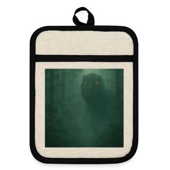 Cloud Forest Dinosaur with Fire Eyes - Pot holders with rubber back - linen/black  - Front