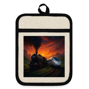 Train à vapeur vs train du futur - Maniques avec dos en caoutchouc - lin/noir  - Devant