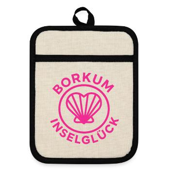 Herzmuschel Borkum Inselglück - Topflappen mit Gummirückseite - Leinen/Schwarz  - Vorne