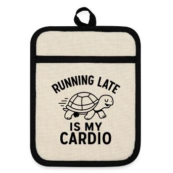 Running Late Is My Cardio - Pot holders with rubber back - linen/black  - Front