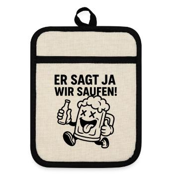 Bierlaune Cartoonmotiv - Topflappen mit Gummirückseite - Leinen/Schwarz  - Vorne