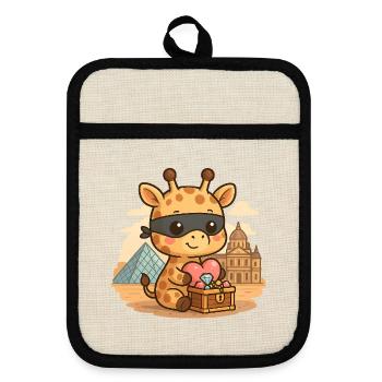 Girafe Kawaii Bandit – Voleuse de Trésor du Louvre - Maniques avec dos en caoutchouc - lin/noir  - Devant