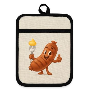 Sausages with Mustard Cartoon - Pot holders with rubber back - linen/black  - Front